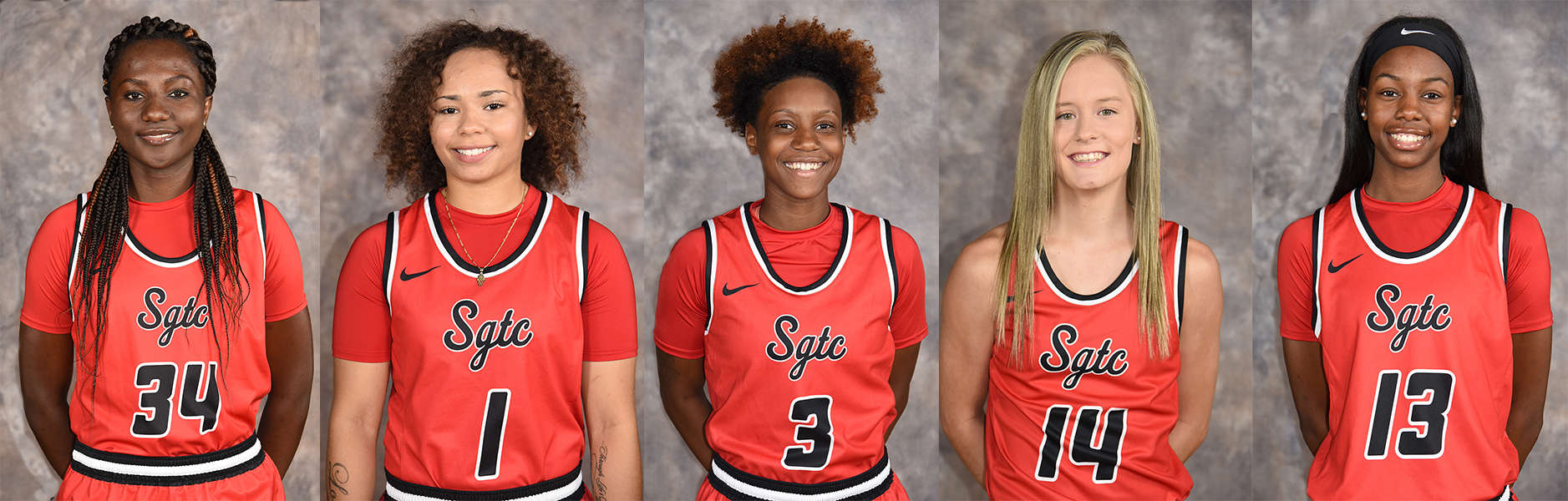 Five Lady Jets ranked in the NJCAA national statistics for rebounds, field goal percentage shooting, assists, and steals. Shown (l to r) are Femme Sikuzani (34), Shamari Tyson (1), Niya Goudelock (3), and Anna McKendree (14) and Yasriyyah Wazeerund-Din (13). The Lady Jets are currently ranked 19th in the nation.