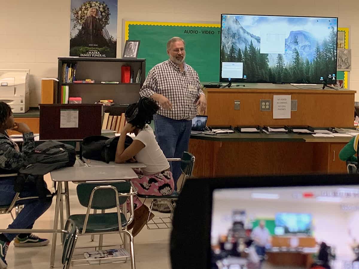 SGTC Marketing Specialist Patrick Peacock speaks to a class at Dublin High School about his experiences making independent films.