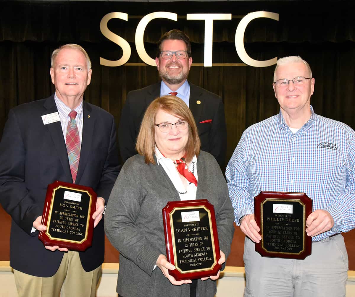 South Georgia Technical College President Dr. John Watford (Center back) is shown above with retirees: Done E. Smith, Diana Skipper and Phil Deese.