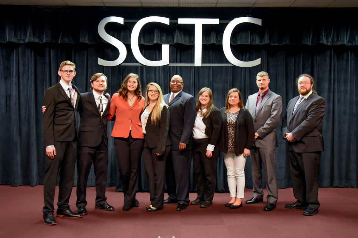 Pictured left to right are SGTC GOAL nominees Garrett Kennedy, David Bush, Sierra Berry, Kimberly Kirksey, Roderick Douglas, Heather Hinton, Jennifer Owens, James Griffin, and Matthew Ross. Not pictured are nominees Andreas Edwards, Sylvia Gary, and Robbin Hurt.