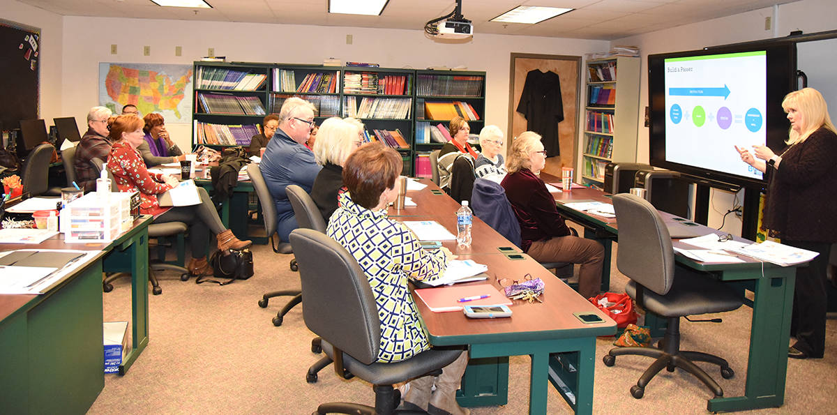 Susan Pittman from Brevard, North Carolina, is shown above providing professional development for the South Georgia Tech Adult Education and GED testing staff recently.