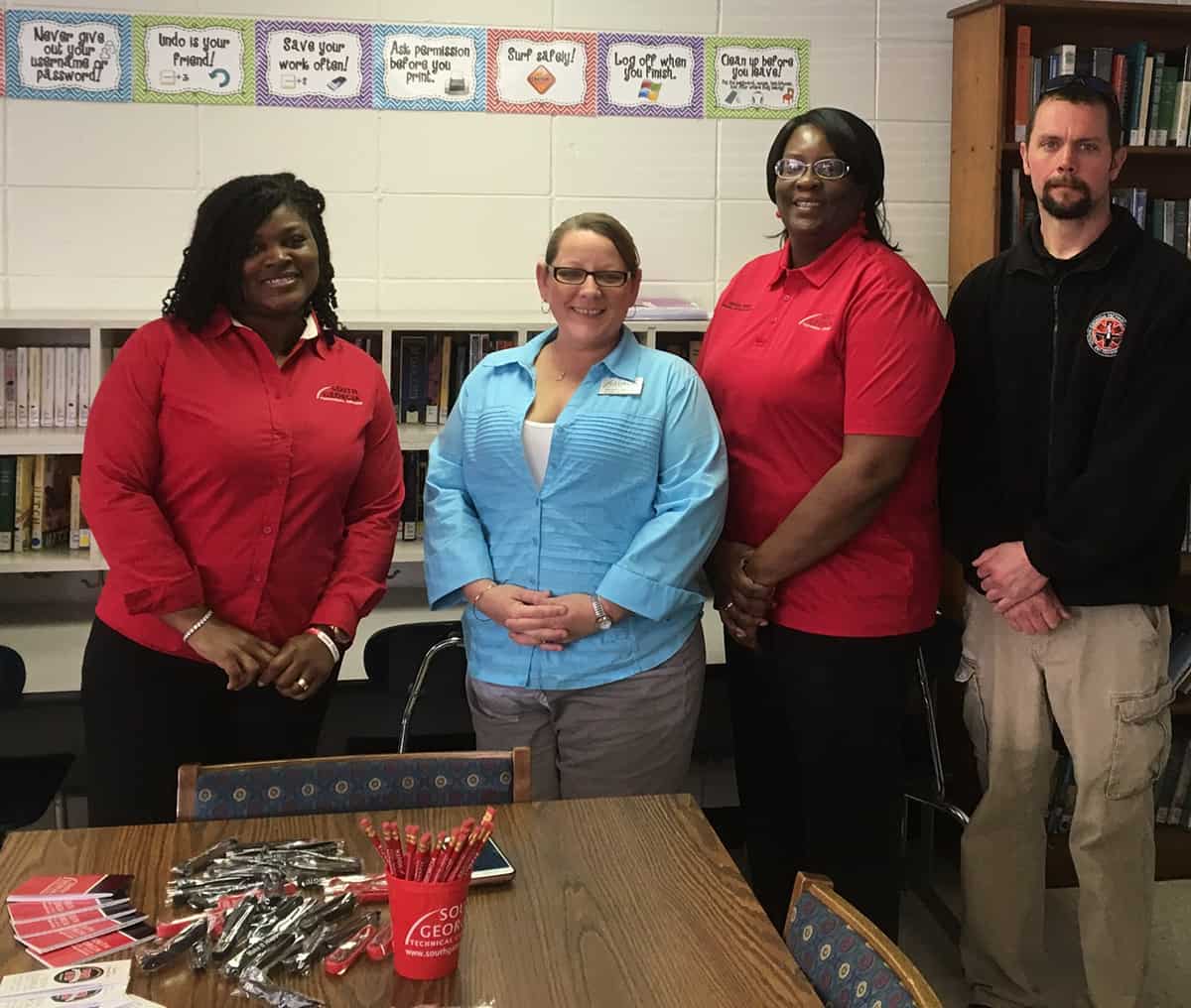 SGTC Admission Coordinator Katrice Taylor is shown above with SGTC’s Brandy Nipper, Wanda Bishop and Brad Harnum at the Crisp County Learning Center Career Awareness Day.
