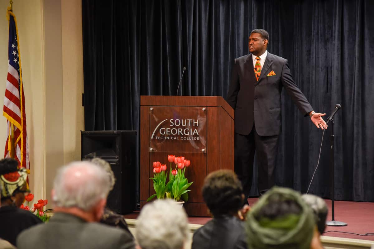 Sumter County Sheriff’s Office Chief Deputy, Col. Eric Bryant, speaks at the recent SGTC African American History Program.