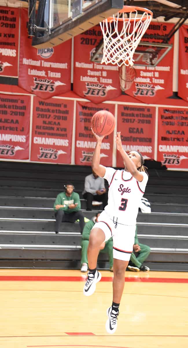 Niya Goudelock, 3, led the Lady Jets in scoring with 16 points against East Georgia.