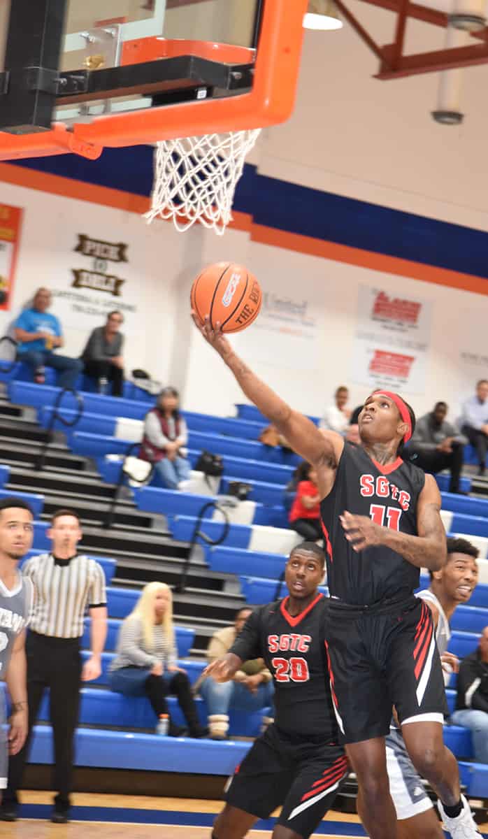 Dawan Bass is shown above going up for a layup against Georgia Highlands when he was a member of the South Georgia Technical College Jets.