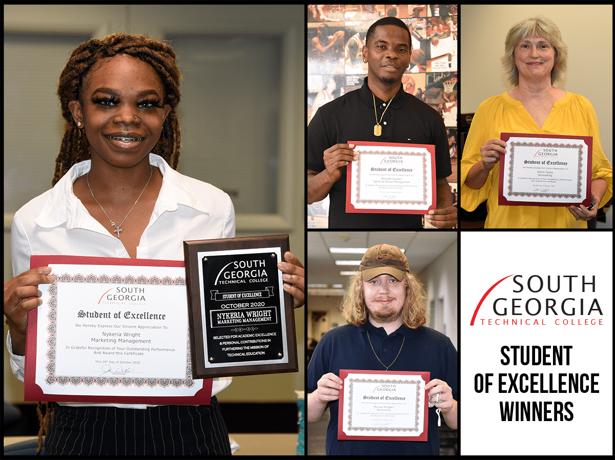 SGTC Student of Excellence overall winner Nykeria Wright (left) and nominees (top, l-r) Brandon Gooden, Gloria Taylor, and (bottom) Michael Driggers.
