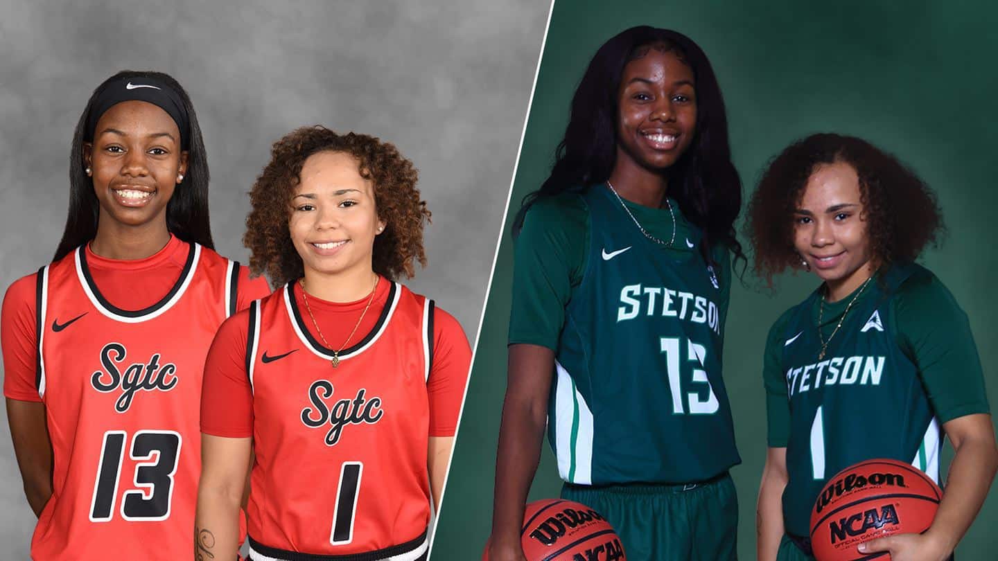 Yazz Wazeerud-Din and Shamari Tyson are shown above as Lady Jets and now as Stetson University Hatters.