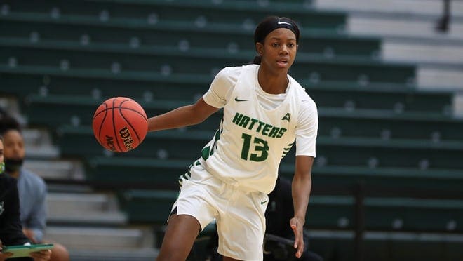Former SGTC Lady Jets Yazz Wazeerud-Din is shown above playing for Stetson where she earned ASUM Newcomer of the Week honors for her play on the court.