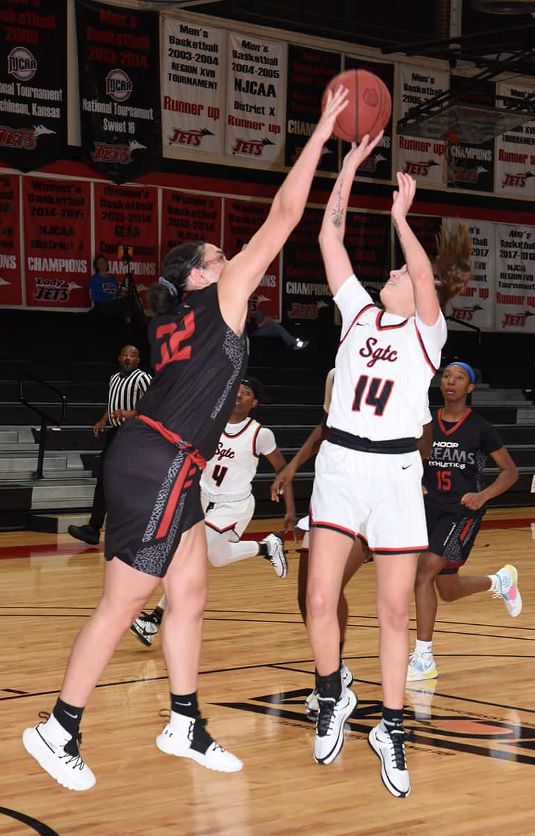Jaidyn Trevino (14) led the Lady Jets in scoring with 14 points in a conference win over Andrew College in Cuthbert.