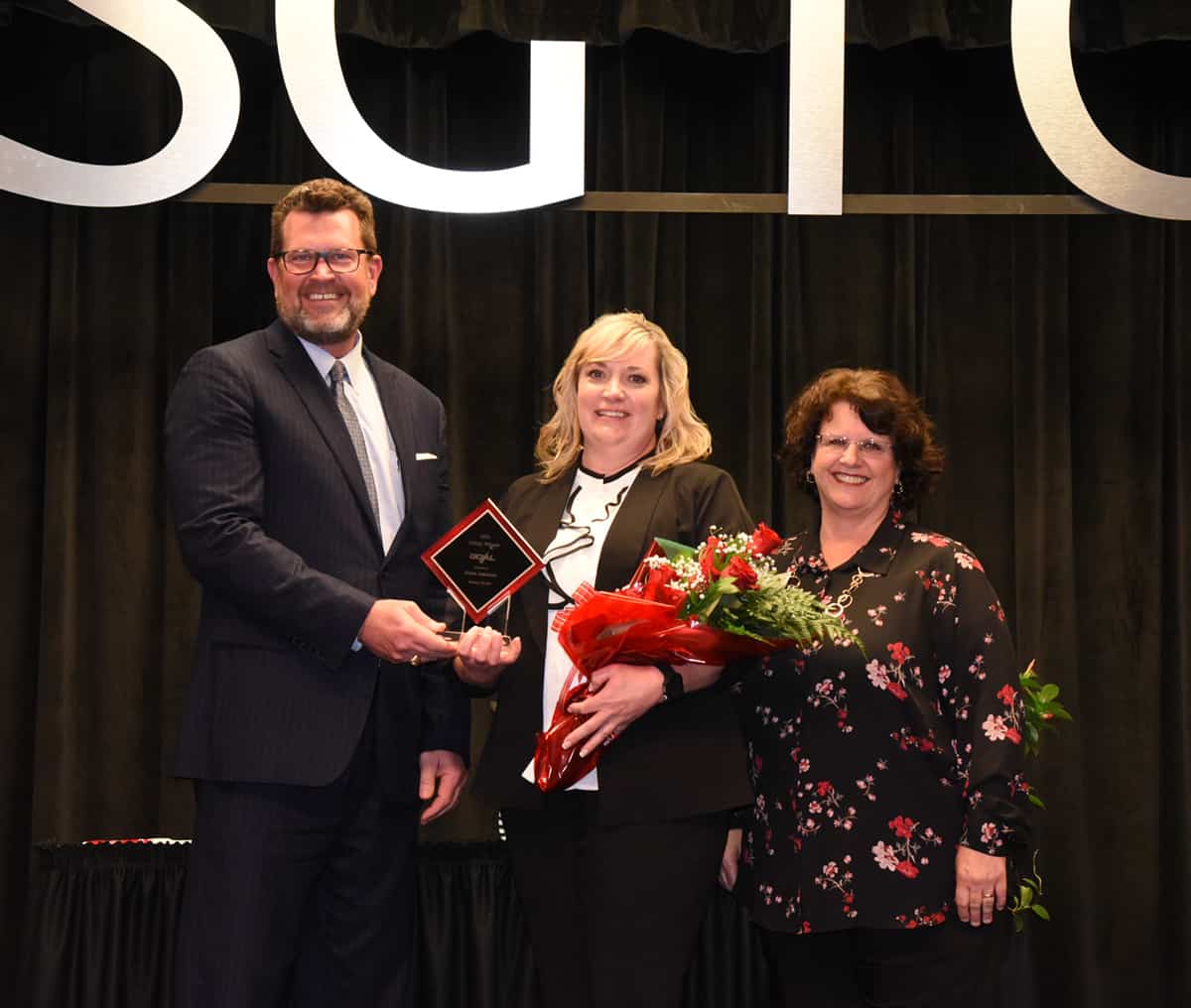 South Georgia Technical College President Dr. John Watford (l to r) is shown above with the SGTC 2021 GOAL Winner Dawn Ammons and SGTC GOAL Coordinator and Assistant Vice President of Student Affairs Vanessa Wall.
