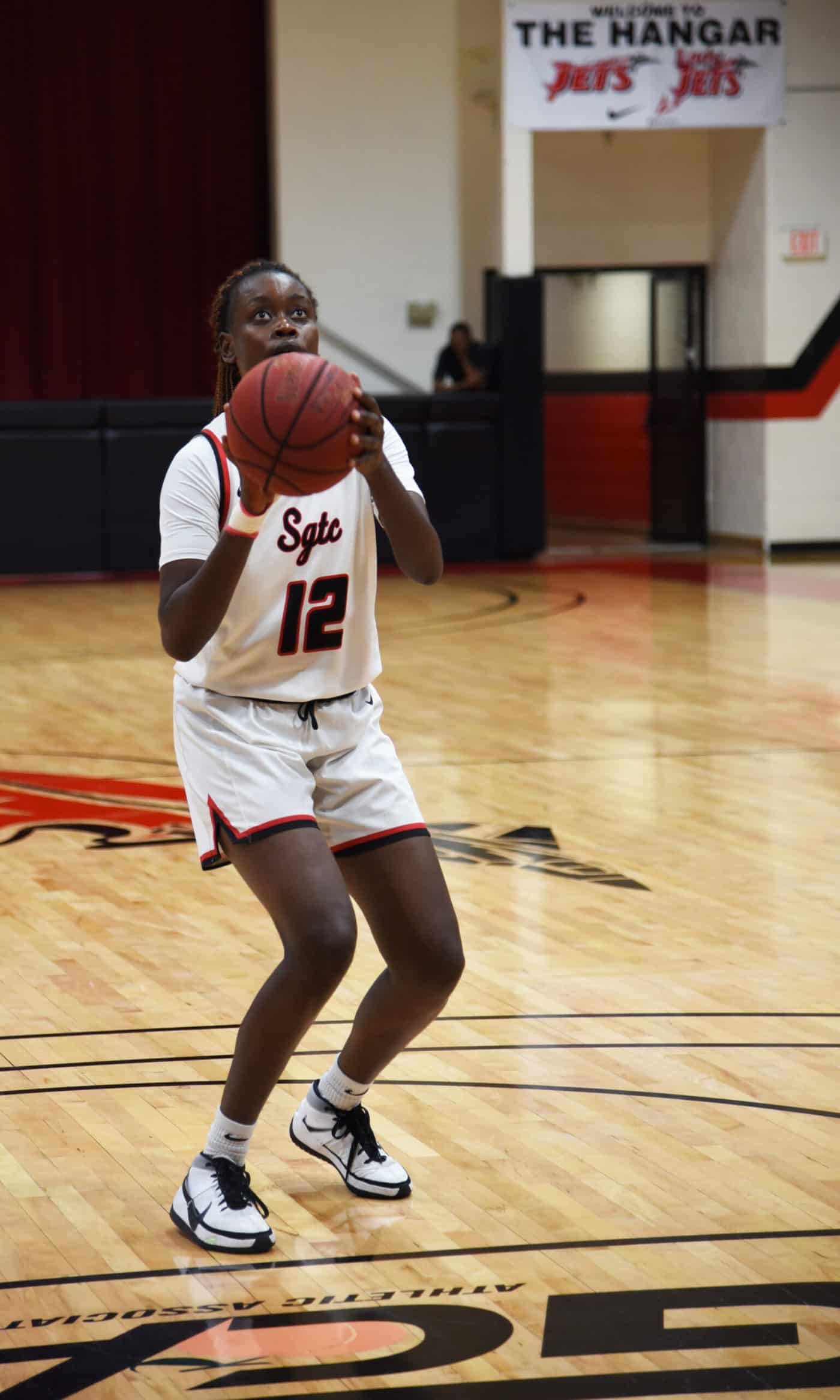 Flore Ngasamputu (12) was the top scorer for the Lady Jets and she also led the team in rebounding with a double-double night against East Georgia.
