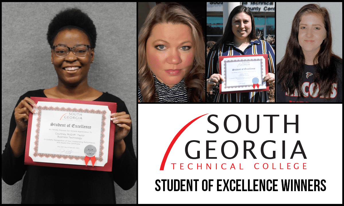 SGTC Crisp County Center Student of Excellence overall winner Courtney McGriff-Taylor (left) and nominees (l-r) Amanda Sumner, Hailey Harris and Samantha McNulty.