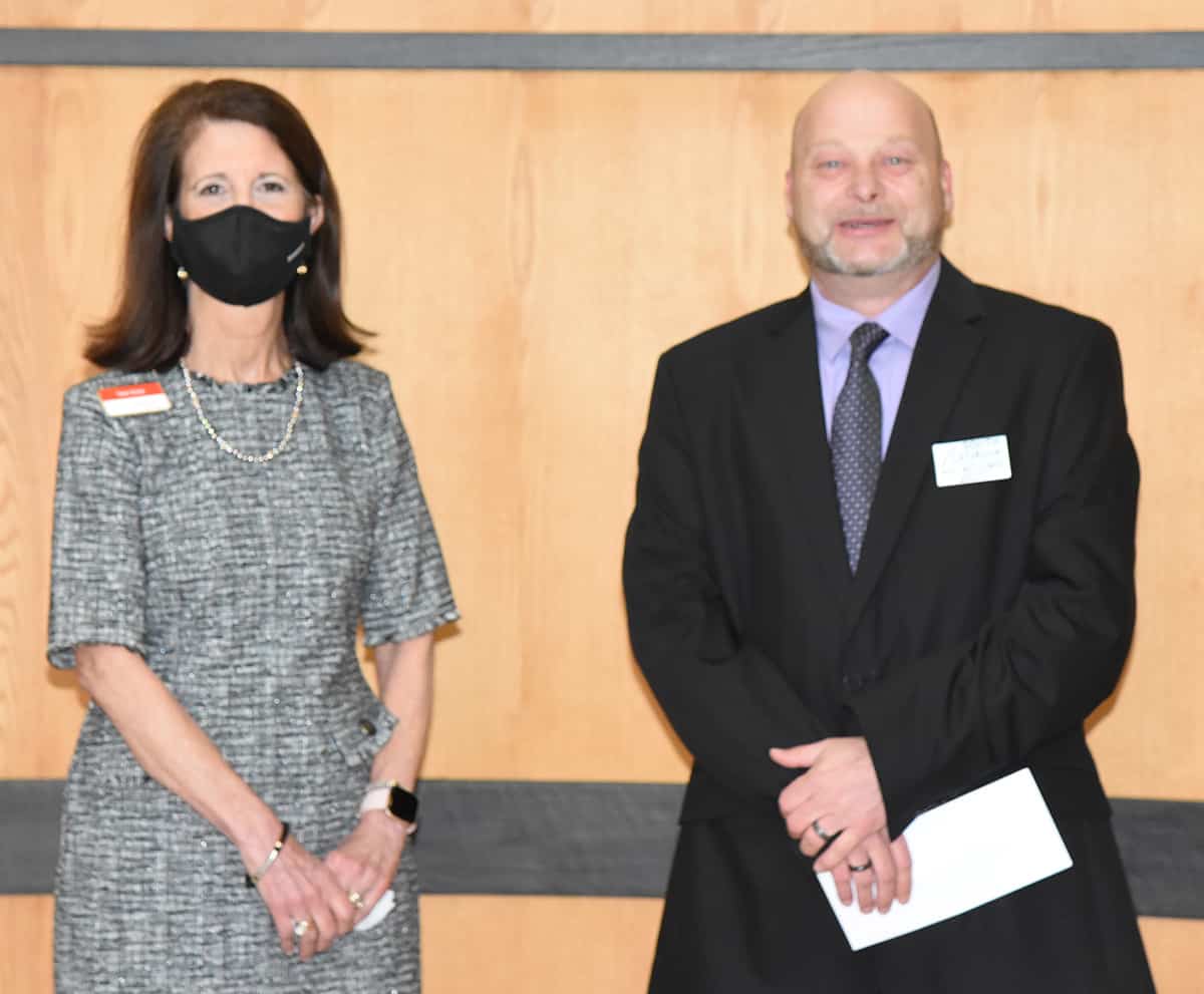 Synovus’ Tami Duke is shown above (l to r) presenting Chef Ricky Watzlowick with a donation from Synovus for being selected as the South Georgia Technical College 2021 Rick Perkins Instructor of the Year.