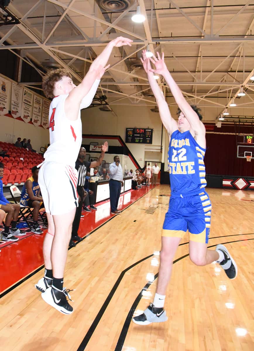 Will Johnston (4) led the Jets in scoring with 23 points. He was five of 10 from the three point line and four of four from the foul line. He also made two layups.