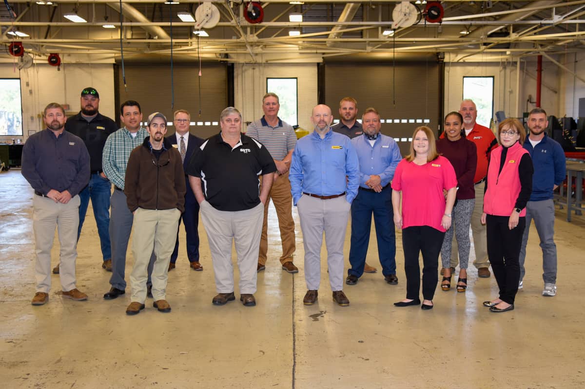 L to R: Jacob Pope, Branch Manager, Yancey Brothers; Rodney Workman, Training Instructor, Stowers Machinery; Abel Posada, Technical Training Manager, RingPower; Mathew Bass, ThinkBIG/Apprenticeship Coordinator and Technical Recruiter, RingPower; David Kuipers, SGTC Vice President of Academic Affairs; Keith McCorkle, SGTC EPG Instructor; Tony Tice, Technical Training Manager, Thompson Machinery; Brad Manis, Corporate Recruiter, Stowers Machinery; Kyle Hartsfield, SGTC HEDST Instructor; Jeff Cornwell, Corporate Recruiter, Yancey Brothers; Lea Young, Recruiter, Puckett Machinery; Jessica Winters, Human Resources Business Partner, Thompson Tractor; Don Rountree, SGTC HEDST Instructor: Teresa Odom, Human Resources Director, Puckett Machinery; and Chris Ellsworth, Technical Recruiter, Thompson Tractor.