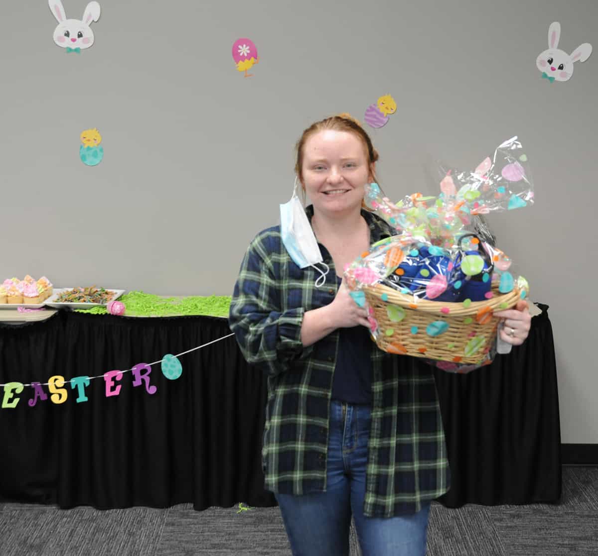 Jasmine Alexander is shown with her prize for finding the winner egg at the SGTC Crisp County Center Easter Egg Hunt student activity.