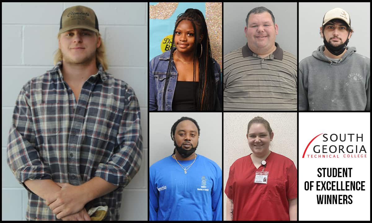 SGTC Crisp County Center Student of Excellence overall winner Nelson Clements (left) and nominees (top row) Terica Peterson, Gerald Harp, Steven Straka, (bottom row) Demetrius Dempsey, and Mary Beavers