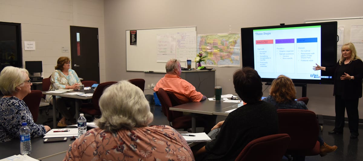 Susan Pittman (right) is shown above conducting the Professional Development training session for the SGTC Adult Education faculty and staff.