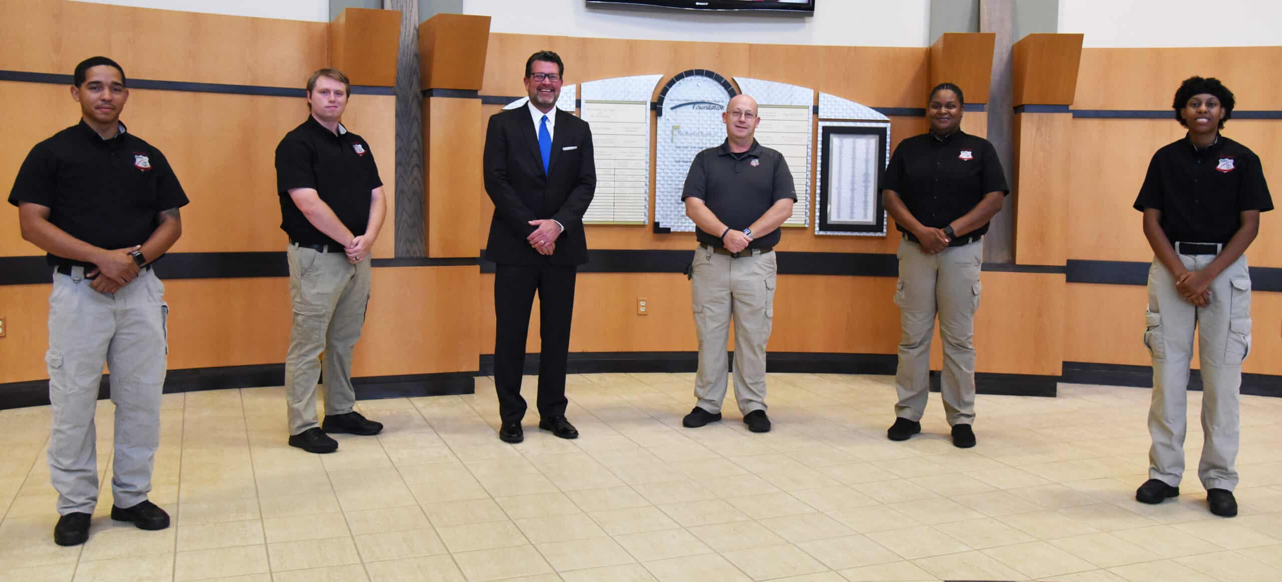 South Georgia Technical College President Dr. John Watford (left center), LEA Academy Director Brett Murray (right center) are shown above with the members of the South Georgia Technical College Law Enforcement Academy Class 21-01 cadets who competed their training recently. The cadets earned their POST certification and a technical certificate of credit for their course work in the academy. Shown above are: Nasier Vazquez, Matthew Perrine, Alicia Childs, and T’erra Wilkerson.