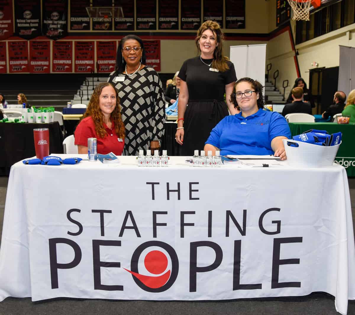 Pictured are SGTC Director of Career Services Cynthia Carter (standing, left) with (l-r) Hannah Strouf, Nichole Adams, and Priscilla Smith of The Staffing People at a recent hiring event on the SGTC campus.