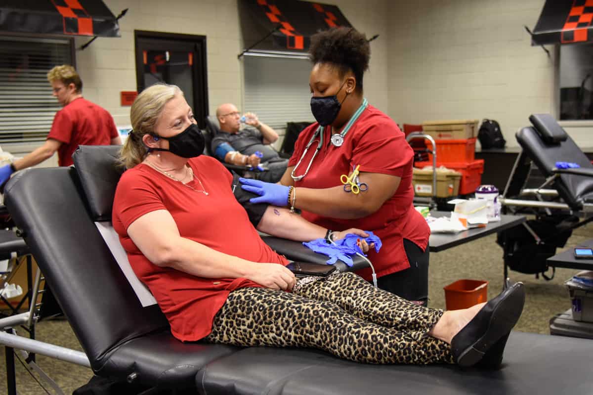 SGTC Criminal Justice instructor Teresa McCook donates blood at the recent American Red Cross blood drive on the SGTC Americus campus.
