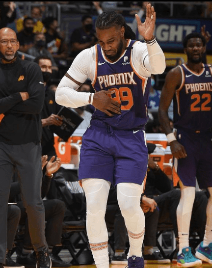 : Jae Crowder, 99, imitates LeBron James after beating the Los Angeles Lakers in the first round of the NBA playoffs. (Credit – Jae Crowder’s Instagram Page)