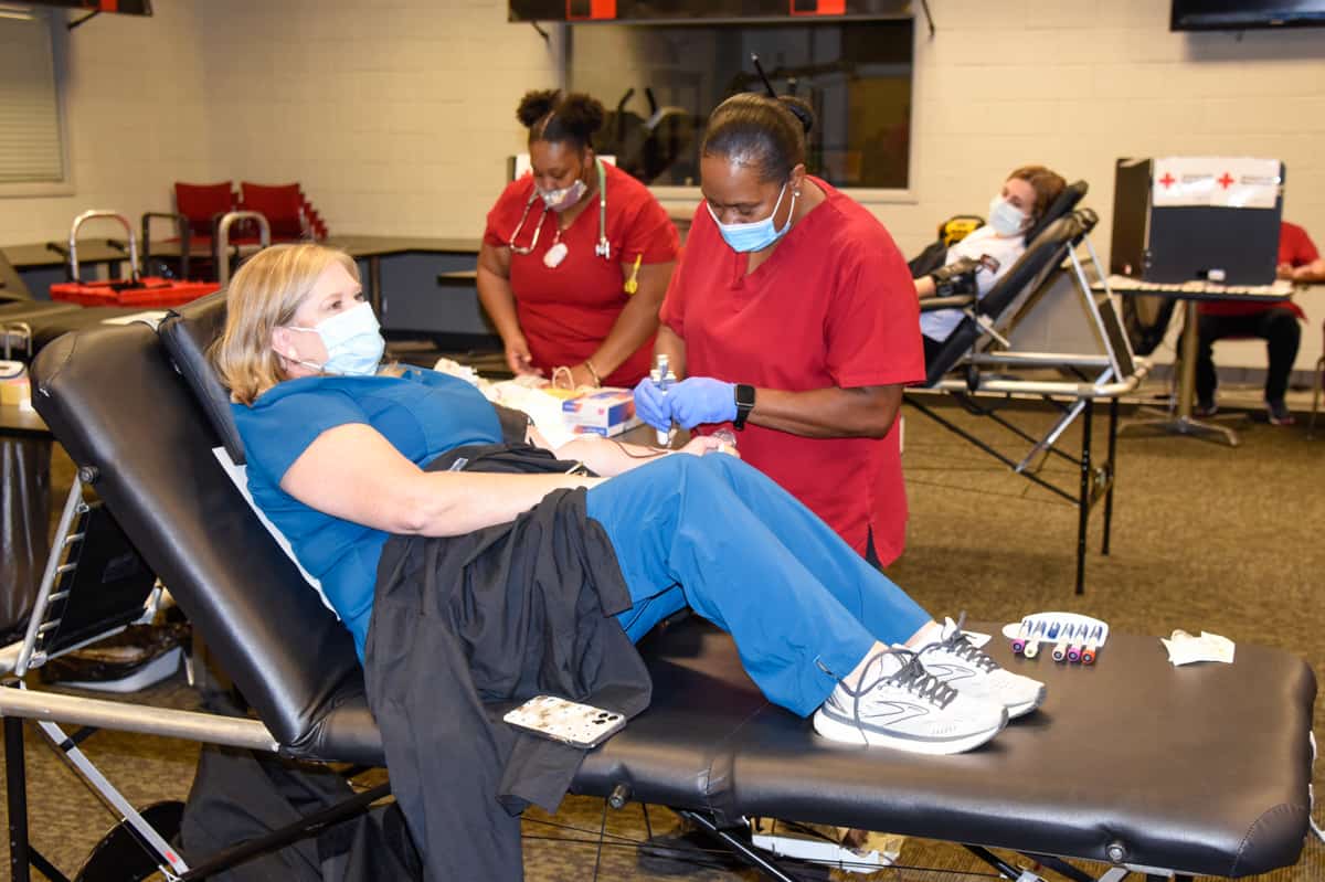 SGTC Practical Nursing instructor Christine Rundle donates blood at the recent American Red Cross blood drive on the SGTC Americus campus.