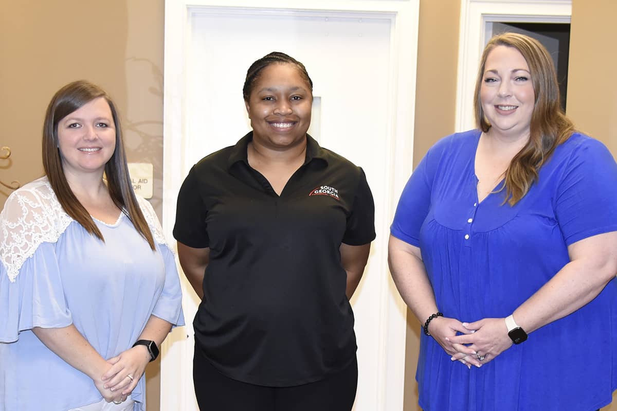 Pictured left to right are: Lacy Bailey, Financial Aid Specialist; Jasmine Mercer, Financial Aid Specialist; and Kelly Everett, Financial Aid Director of the SGTC Financial Aid department. Not pictured is Danyel Tobias, Financial Aid Specialist on the Cordele campus.