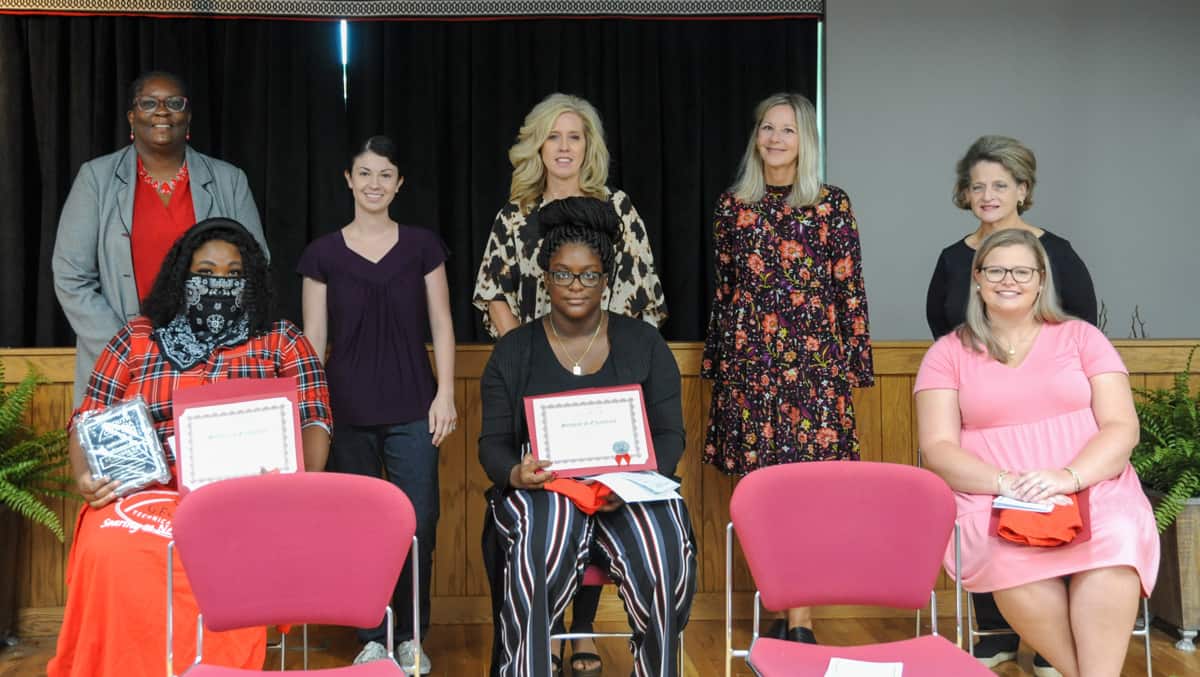 Pictured are SGTC Student of Excellence nominating instructors (standing l-r) Wanda Bishop, Brianna Greenberg, Teresa Jolly, Lisa Penton, and Karen Bloodworth, and nominees (seated l-r) overall winner Ke’Andrea Ray, Jer’Risha Hamilton, and Haley Wade. Not pictured are nominees Deontay Buckholts and Princess King.
