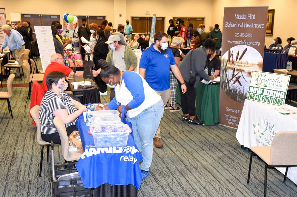 Job seekers met face-to-face with prospective employers at a recent job fair on the SGTC campus.