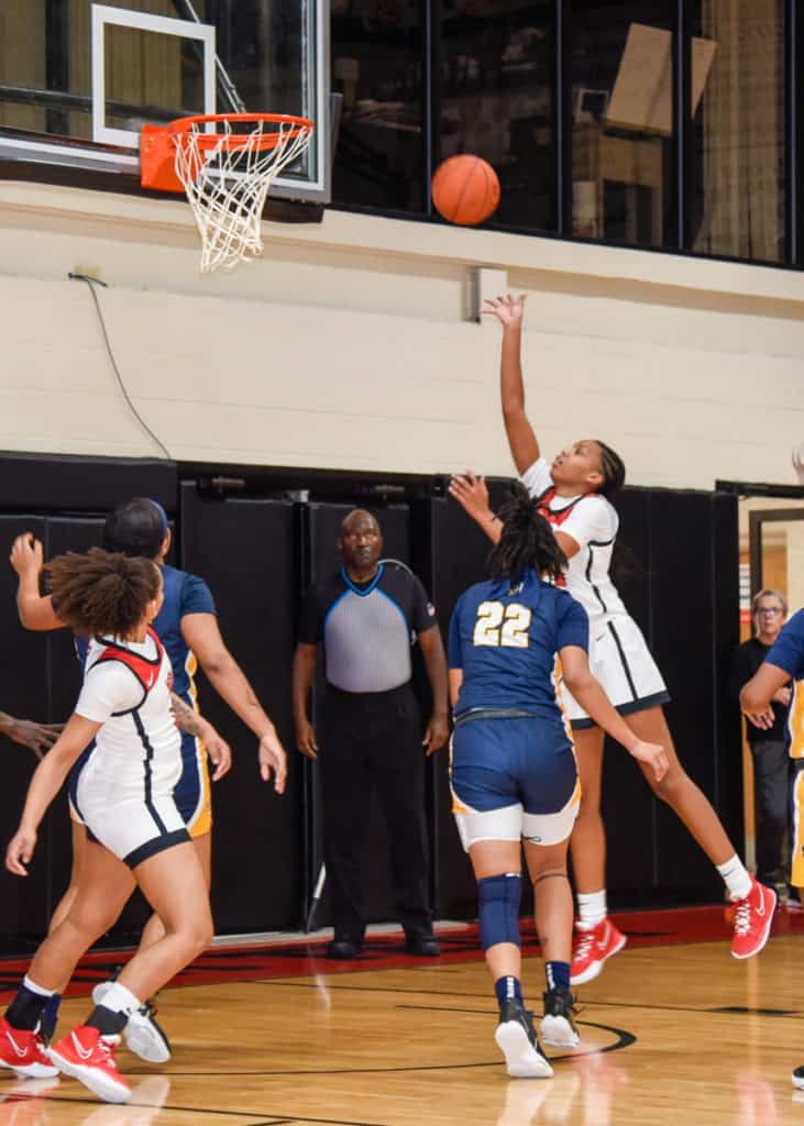 Camryn James of the SGTC Lady Jets goes up for a basket against Southern Union.
