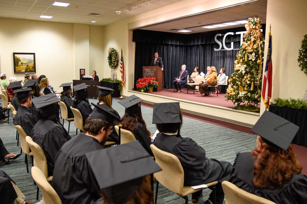 SGTC President Dr. John Watford speaks to the High School Equivalency graduates in a recent ceremony at South Georgia Technical College.