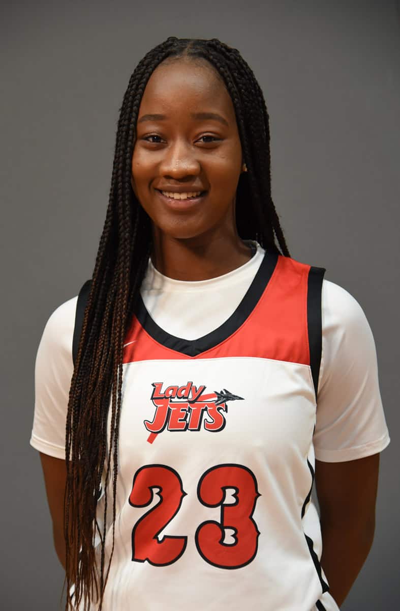 Fanta Gassama (23) led the Lady Jets in scoring against East Georgia State with 22 points and 16 rebounds.