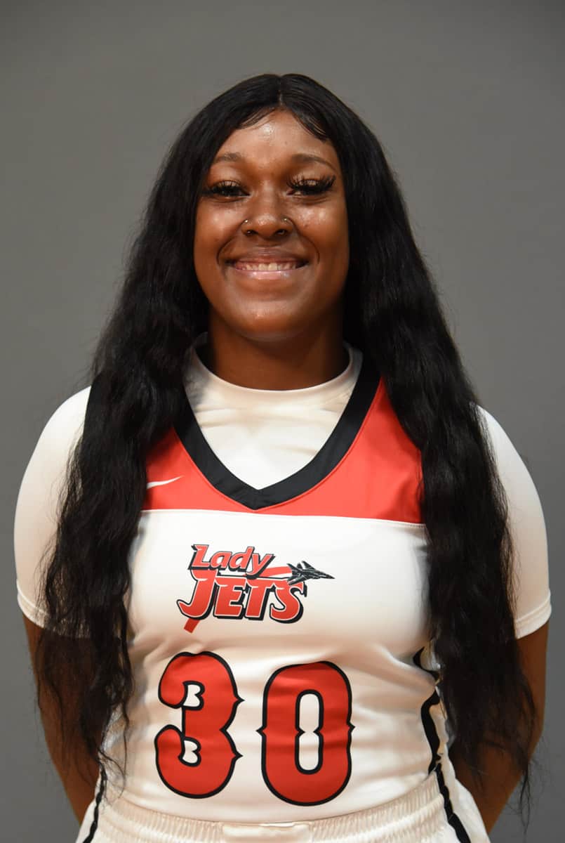 Sophomore Kamya Hollingshed (30) led the Lady Jets with 22 points against Denmark Tech.