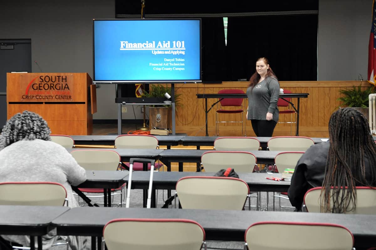 SGTC Financial Aid Technician Danyel Tobias guides students through the financial aid process at SGTC’s Crisp County Center.
