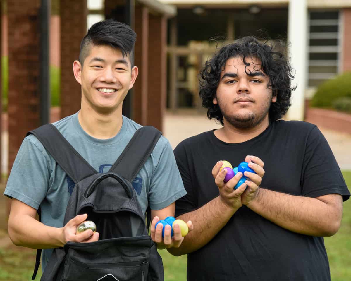 SGTC Industrial Mechanical Systems student Joseph Jolly of Gordonsville, TN (left) and Drafting student Zak Mahamood of Doraville show some of the eggs they collected during the recent SGTC Easter egg hunt.