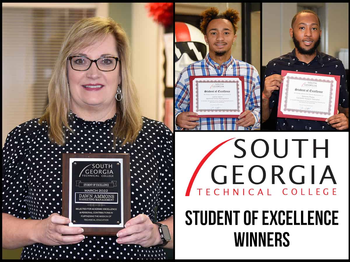 Student of Excellence overall winner Dawn Ammons (left) and nominees Justice Hayes and Nickolas Phelps. Not pictured is nominee Sara Rogers.