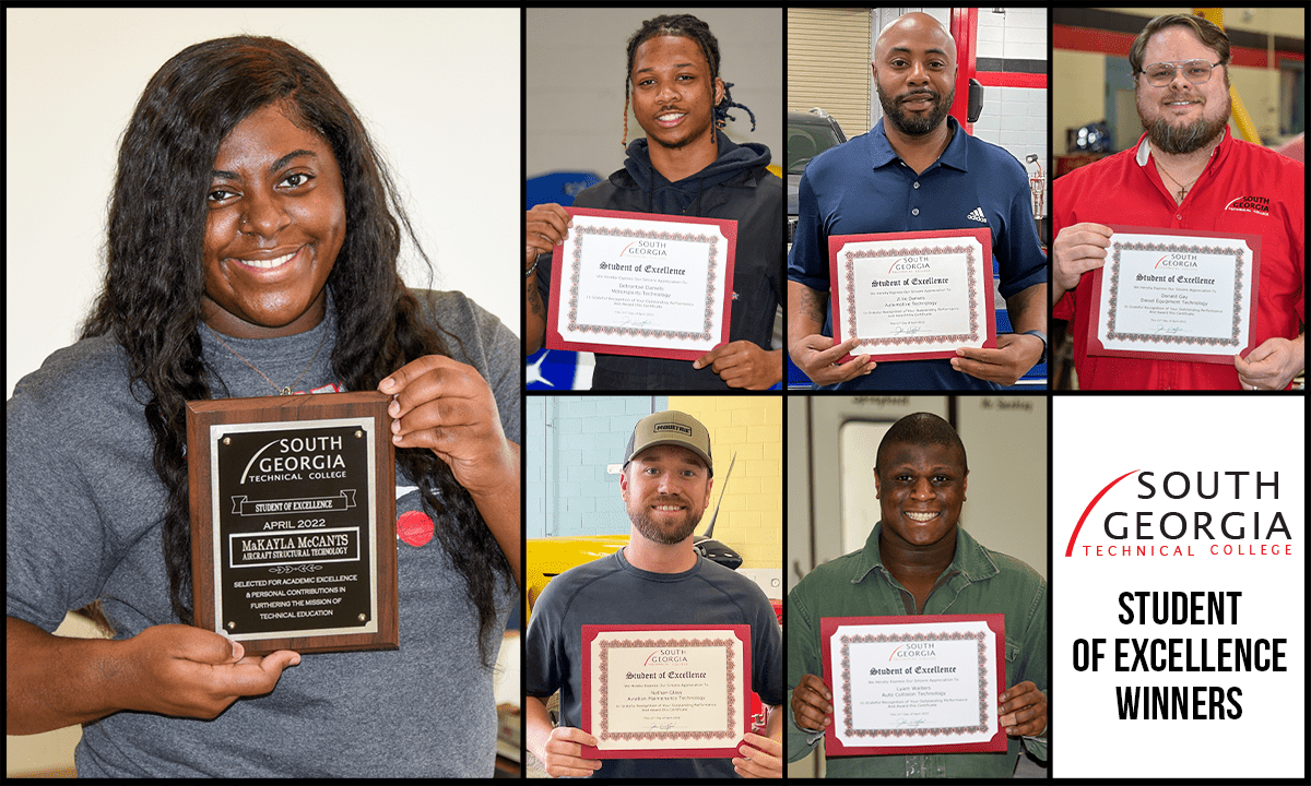 SGTC Student of Excellence overall winner MaKayla McCants (left) and nominees (top row) Detrontae Daniels, Zillie Daniels, Donald Gay, (bottom row) Nathan Glass, and Lyam Waiters.
