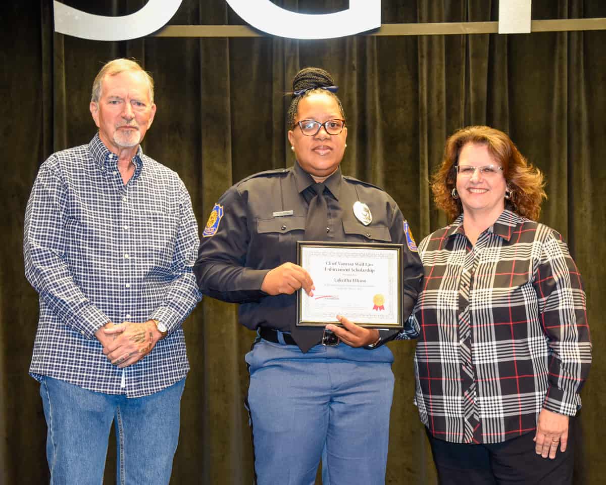 Lou Crouch (l), who endowed this scholarship is shown above with LaKeitha Ellison (c) who was awarded the Chief Vanessa Wall Criminal Justice/Law Enforcement scholarship and Vanessa Wall, who retired from SGTC as the Assistant Vice President of Student Affairs in January. She was instrumental in starting the SGTC Criminal Justice and Law Enforcement Academy.