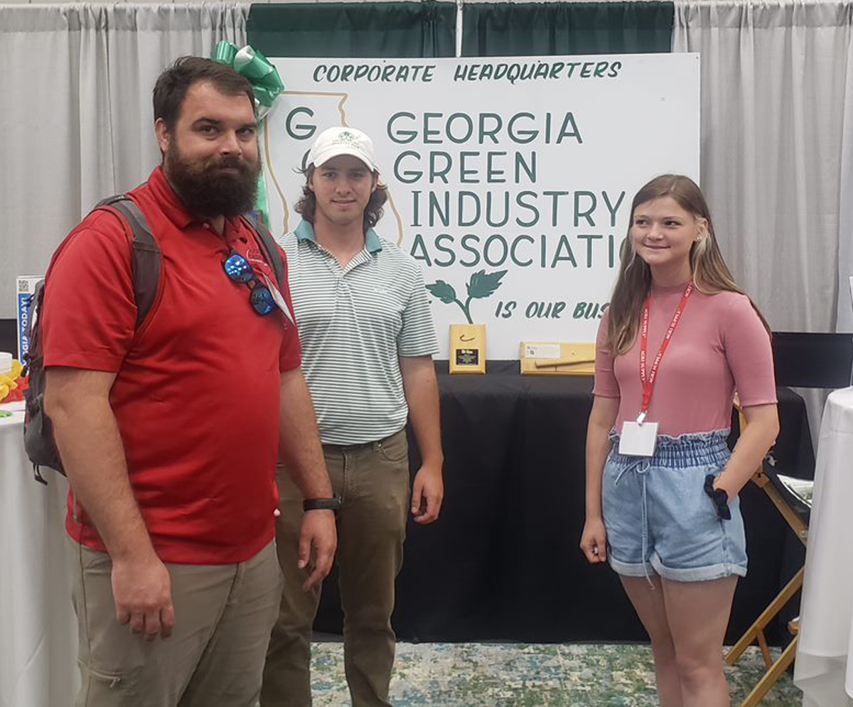 SGTC Horticulture Instructor Brandon Gross is shown above with horticulture students Jordan Jones and Charles Collins at the Georgia Green Industry Association Trade Show in Duluth.