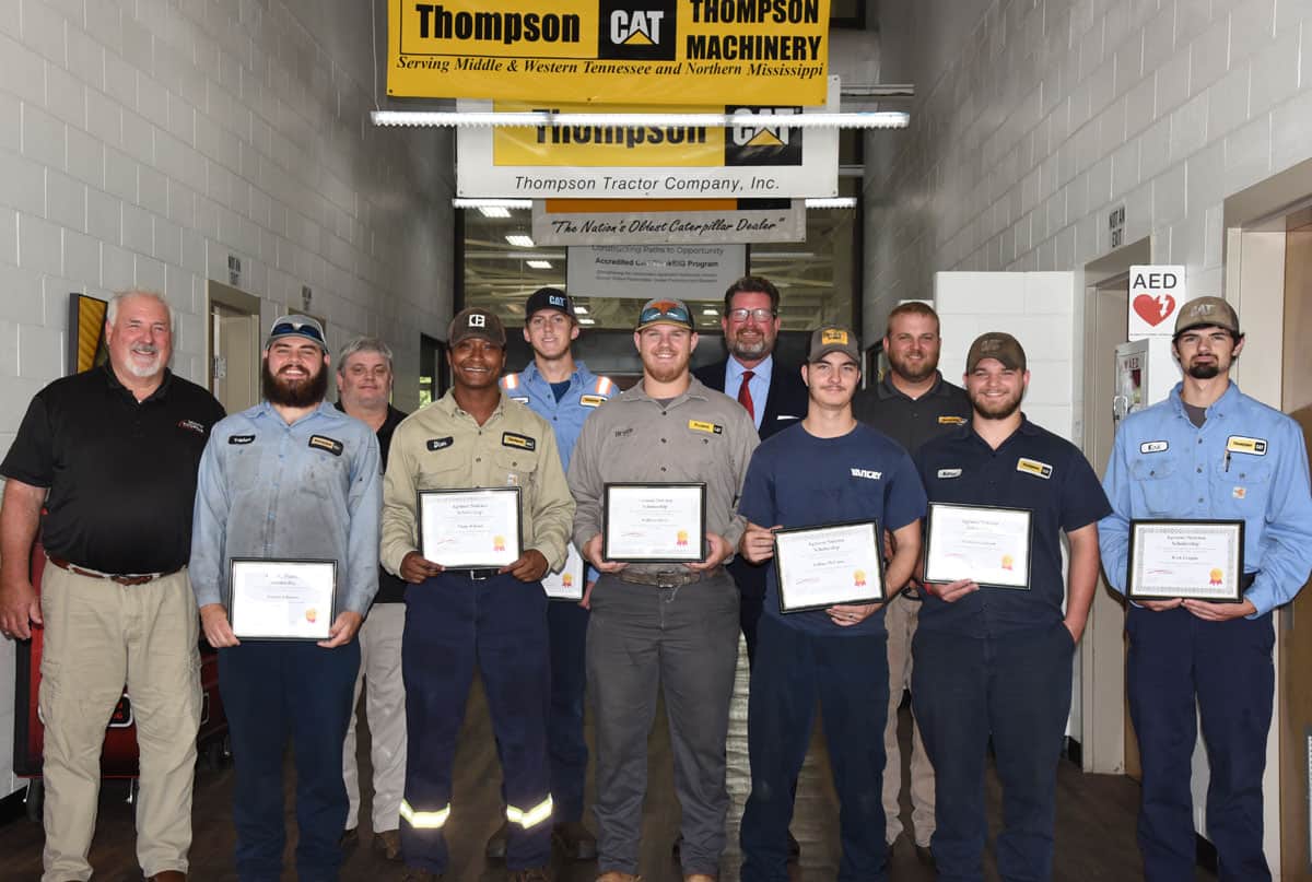 South Georgia Technical College President Dr. John Watford is shown above with SGTC Heavy Equipment Dealer Service Technology instructors Don Rountree, Keith McCorkle, and Kyle Hartsfield and the seven CAT Think Big students that received the scholarships for their outstanding academic and leadership qualities.