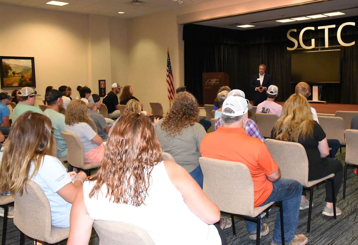 South Georgia Technical College Vice President of Academic Affairs David Kuipers is shown talking to the nearly 100 individuals that were involved in the SGTC-Caterpillar Orientation/Registration Day for Fall Semester 2022.