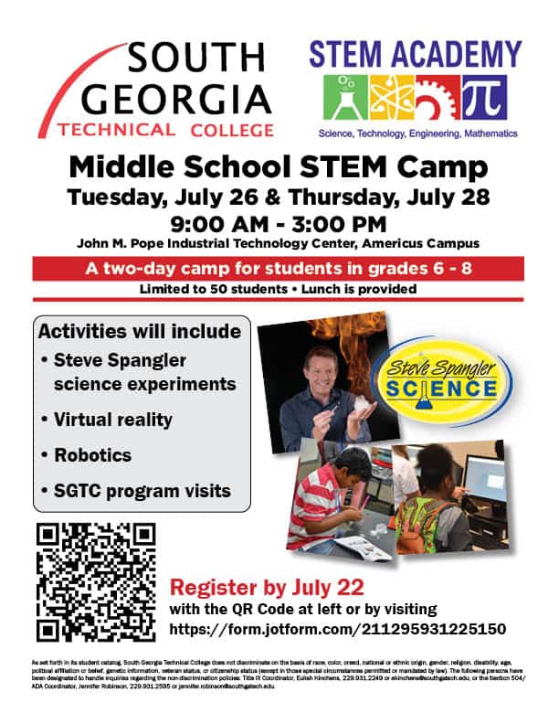 SGTC to host FREE two-day STEM camp for middle school students.