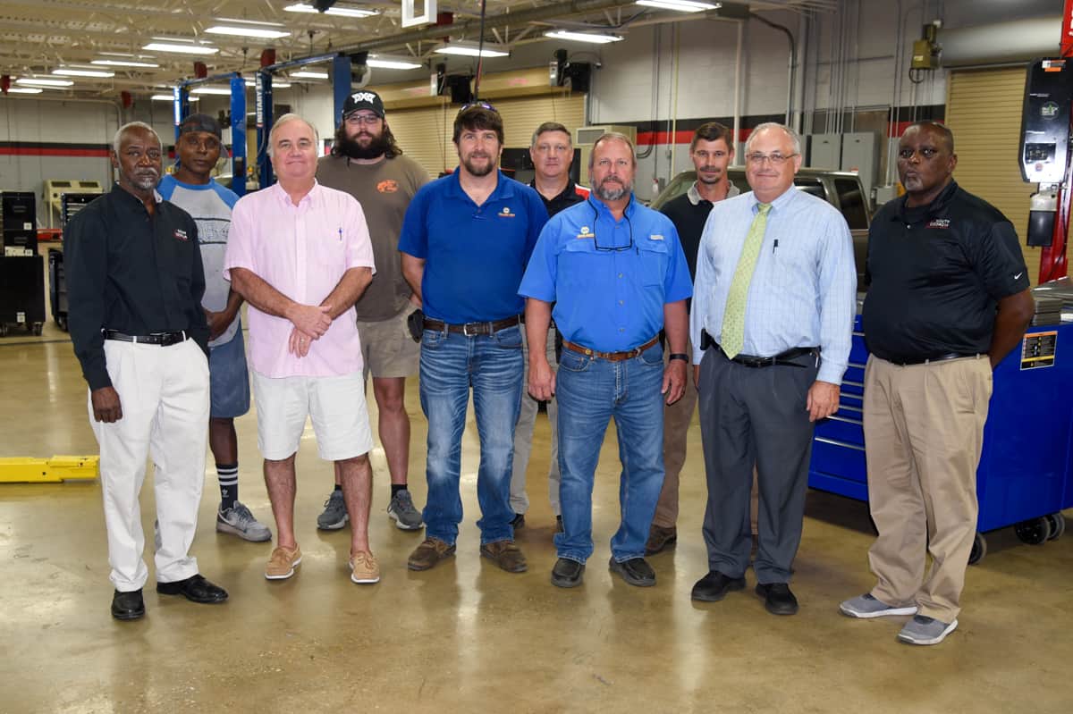 Pictured is the SGTC Automotive Technology Advisory Committee. Front row (l-r): Carey Mahone, SGTC Automotive Technology Instructor; Earl Snider, General Manager, Snider Automotive; Mike Kiley, Manager, Miller Auto Parts; Ron Peacock, OSS, Miller Auto Parts; SGTC Academic Dean Dr. David Finley, and SGTC Auto Collision Repair instructor Starlyn Sampson. Back row (l-r): Henry Snipes III, Lacy’s Paint and Body; Ethan Smith, Body Shop Manager, Jerry’s Paint and Body; SGTC Motorsports Technology instructor Kevin Beaver; and SGTC Automotive Technology instructor Brandon Dean.