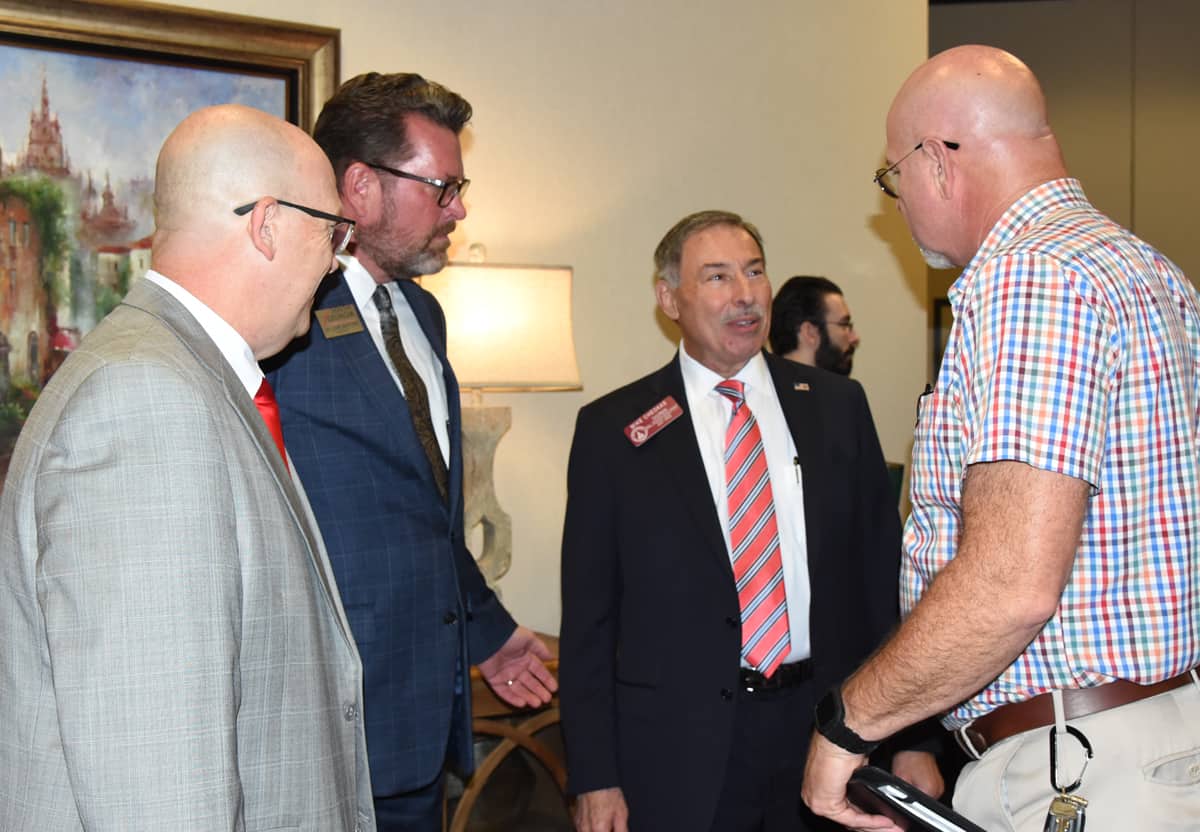 State Representative Mike Cheokas is shown above talking with SGTC Law Enforcement Academy Director Brett Murray, SGTC President Dr. John Watford and David Baldwin of Sumter County.