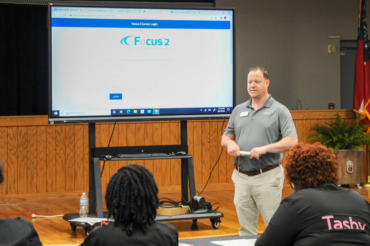 SGTC Assistant Vice President of Student Affairs Josh Curtin leads students at the college’s Crisp County Center in a workshop on using the Focus2 Career education and career planning platform.