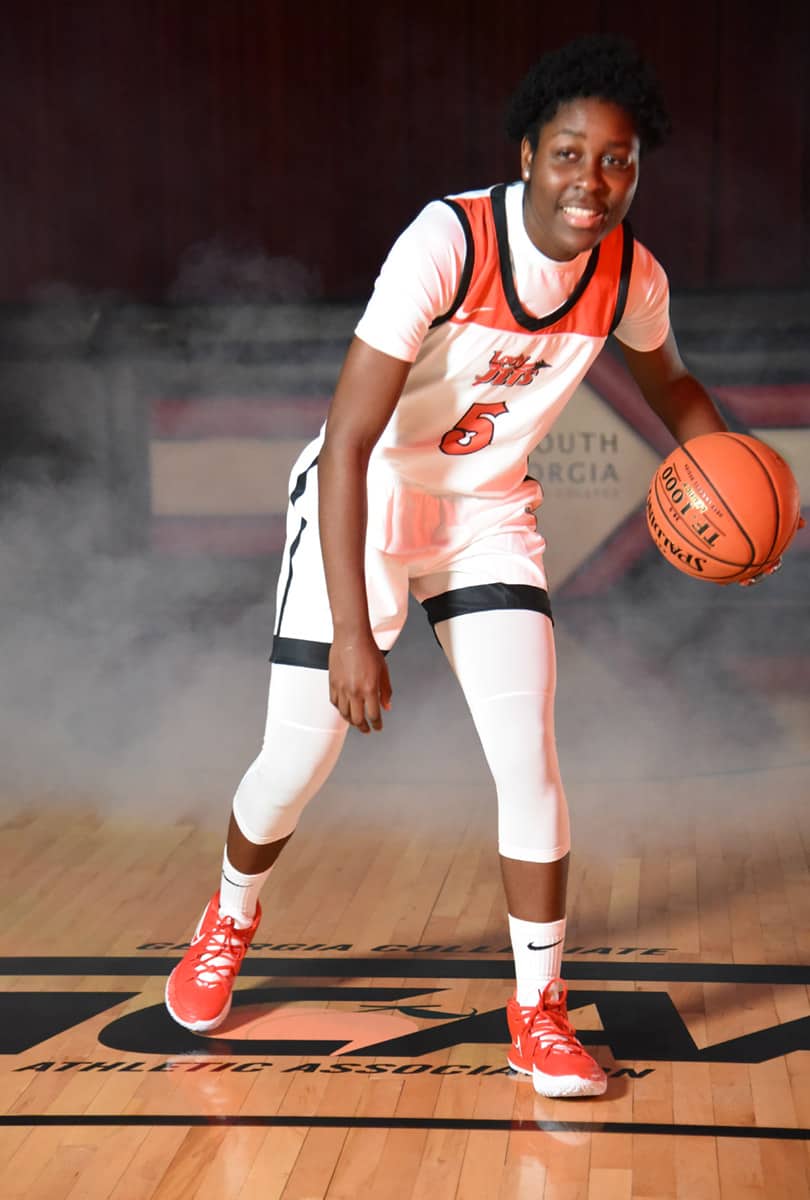 Sophomore guard Alexia Dizeko, 5, from Sion Switzerland led the Lady Jets in scoring Saturday with 15 points.