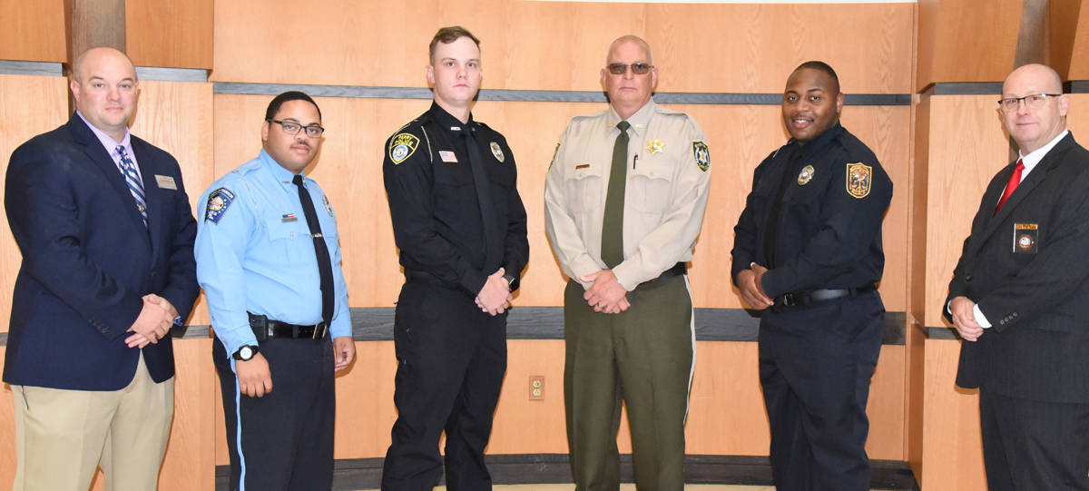 Shown above with SGTC Director of Law Enforcement Academy Brett Murray (far right) and Instructor Marcus Harris (left) are the graduates of the SGTC Law Enforcement Academy Class 22-02. They included Terrell Cordell Jones of Albany, Sean Patrick Whilden of Warner Robins, Robert Jarrett Hartsfield of Americus, and Jatavius Jamal Whitehead of Montezuma. Not shown is Charleston Denzel Drew of DeSoto.