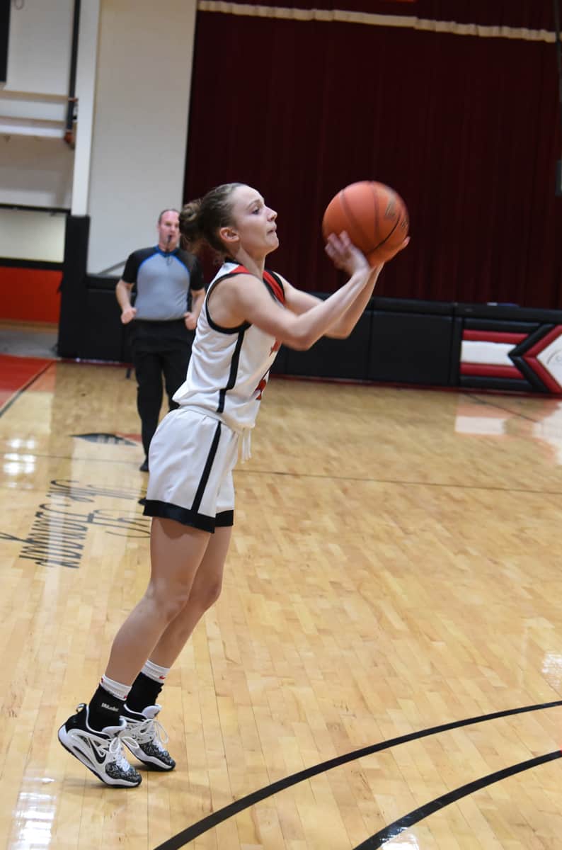 Veronika Palfi, 4, led the Lady Jets in scoring against Andrew College. She had a total of 16 points.