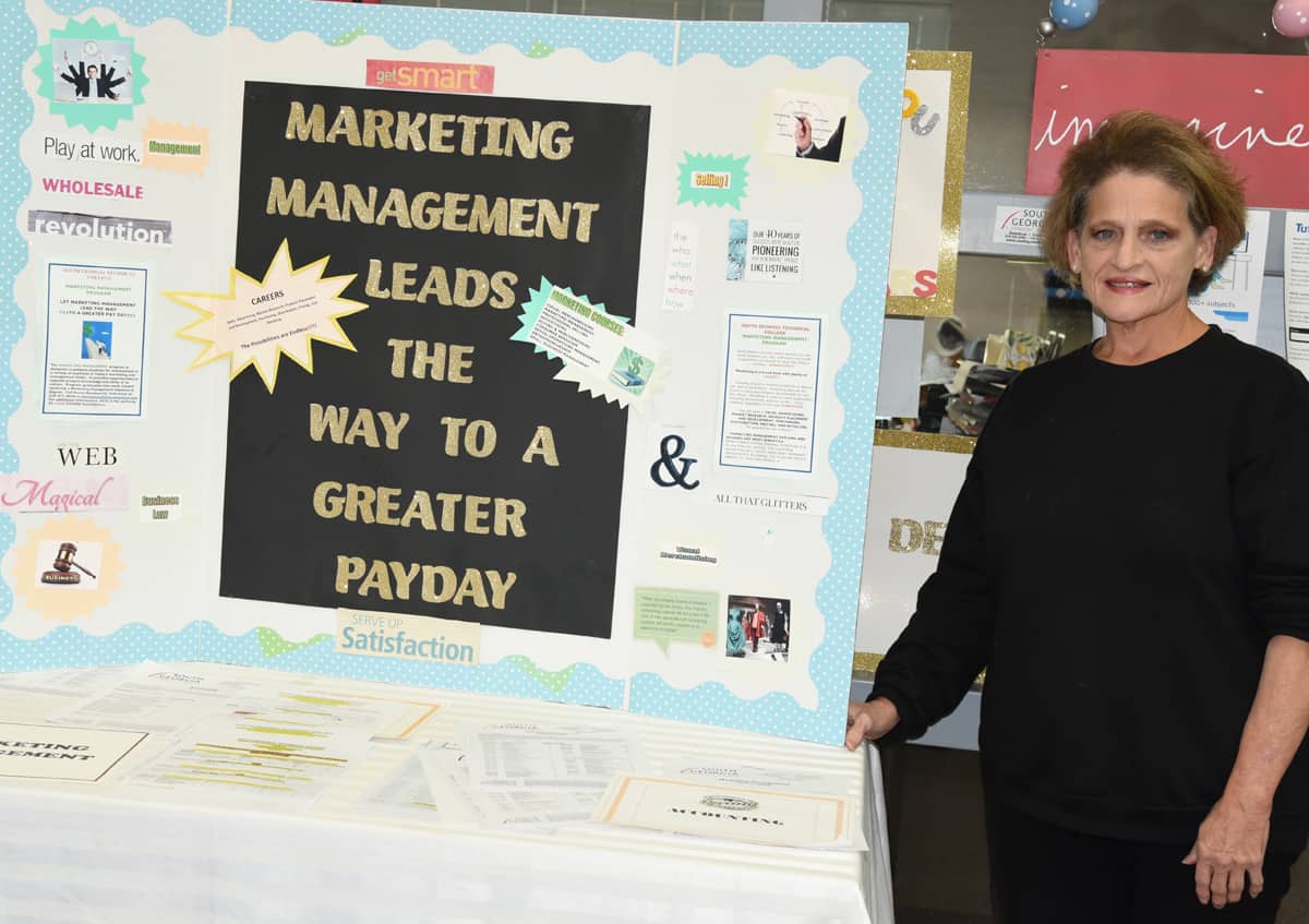 Karen Bloodworth is shown above outside her classroom where she taught both marketing management and accounting classes at the SGTC Crisp County Center.